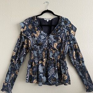 Walter Baker Boho Paisley Smock Waist Long Sleeve Blouse | Women’s Medium